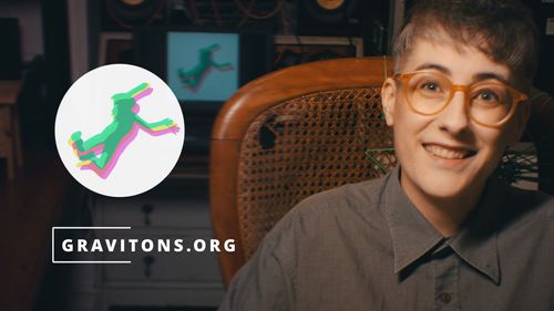 Meljoann in a grey shirt, smiling beside a gravitons logo